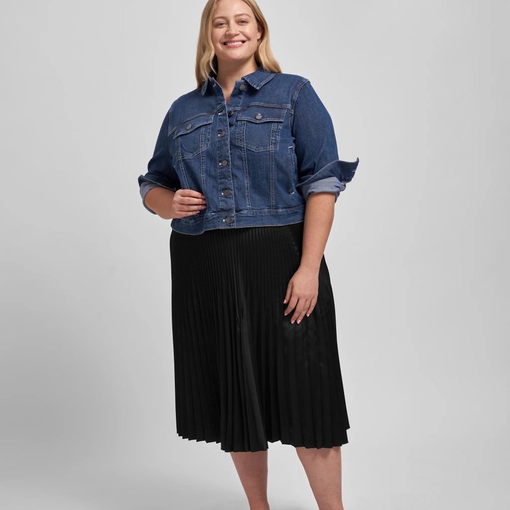 Universal Standard Kniko Pleated Midi Skirt Size XL 26-28 Black NWT